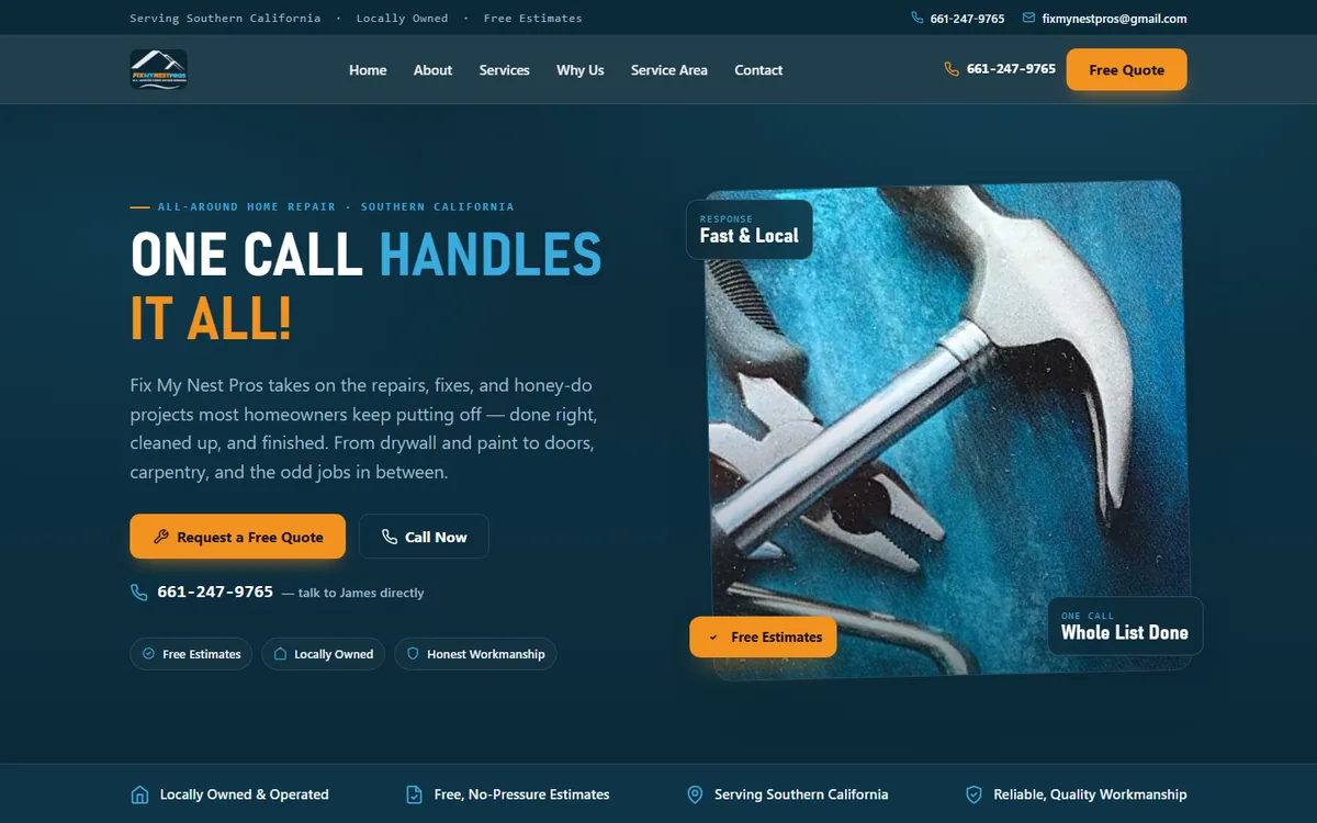 Fix My Nest Pros handyman website homepage
