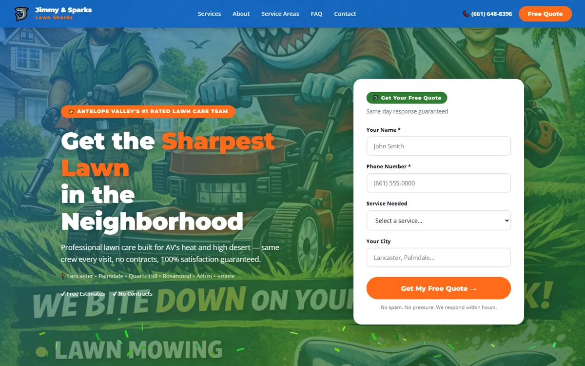 Jimmy & Sparks Lawn Sharks website homepage